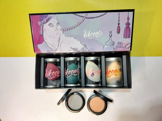 Gift Packing Luxury Velvet Makeup Puff Set – FREE 2 Eyeshadows | Premium Packaging 🎀