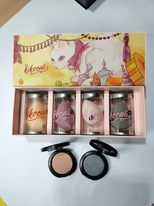 Gift Packing Luxury Velvet Makeup Puff Set – FREE 2 Eyeshadows | Premium Packaging 🎀
